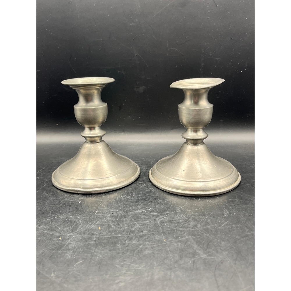 Set of 2 Vtg Leonard Genuine Pewter Candlestick Holders 4.5" As Is Traditional